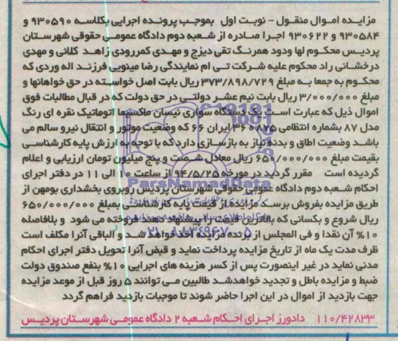 مزایده یک دستگاه نیسان ماکسیما