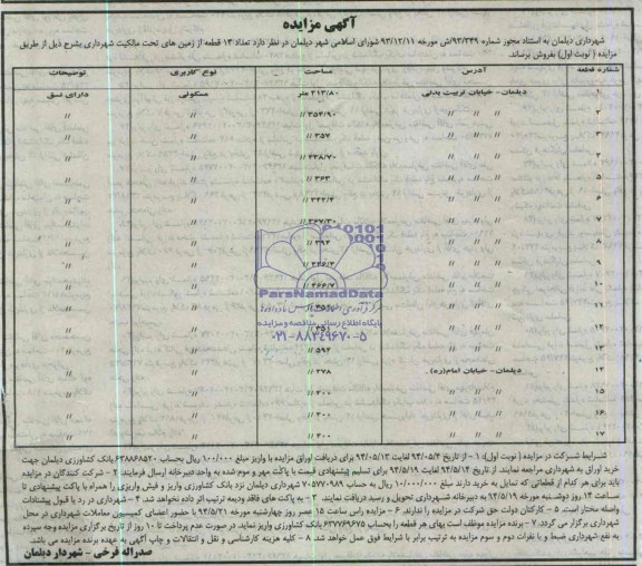 مزایده,14قطعه زمین