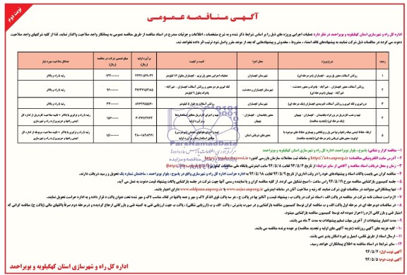 آگهی مناقصه عمومی,مناقصه روکش آسفالت 