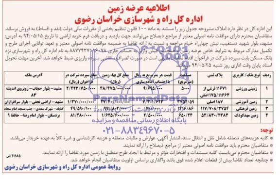 مزایده,عرضه زمین