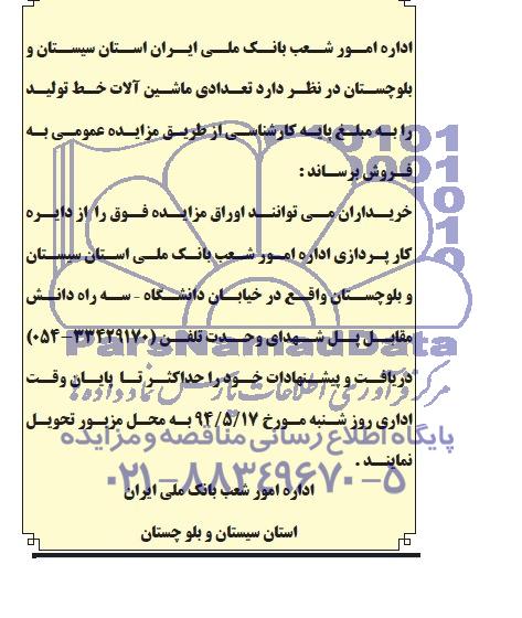 مزایده عمومی, مزایده تعدادی ماشین آلات خط تولید