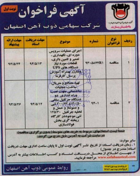 مناقصه اجرای عملیات سرویس دوره ای ...