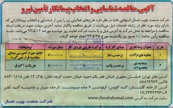 آگهی مناقصه شناسایی , مناقصه  تخلیه هیزم آلات