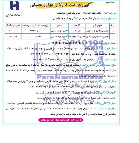 آگهی مزایده , مزایده فروش اموال تملیکی