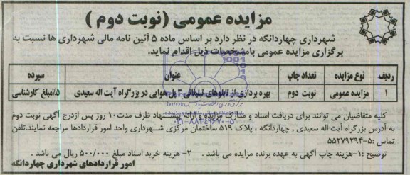 مزایده, مزایده بهره برداری از تابلوهای تبلیغاتی سه پل هوایی