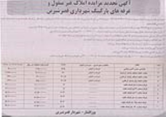 مزایده نسبت به اجاره املاک غیر منقول و غرفه های پارکینگ نقلیه