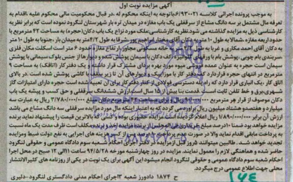 مزایده,یکباب دکان حجره