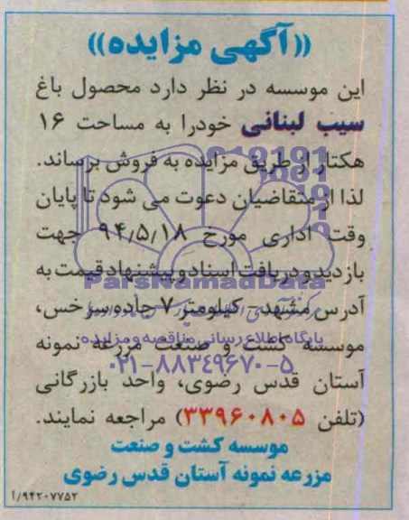 مزایده محصول باغ سیب لبنانی 
