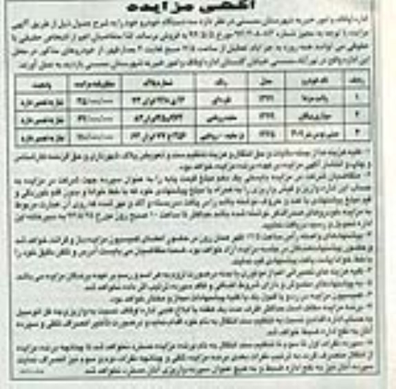 آگهی مزایده,مزایده فروش به دستگاه خودرو