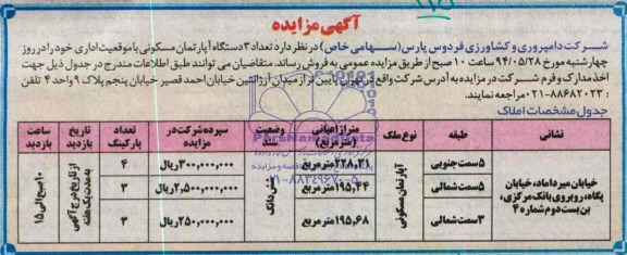 مزایده,سه دستگاه اپارتمان باموقعیت اداری