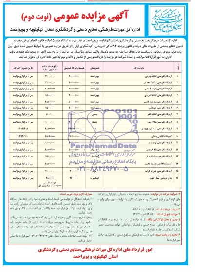 آگهی مزایده عمومی , مزایده اماکن تفریحی و گردشگری