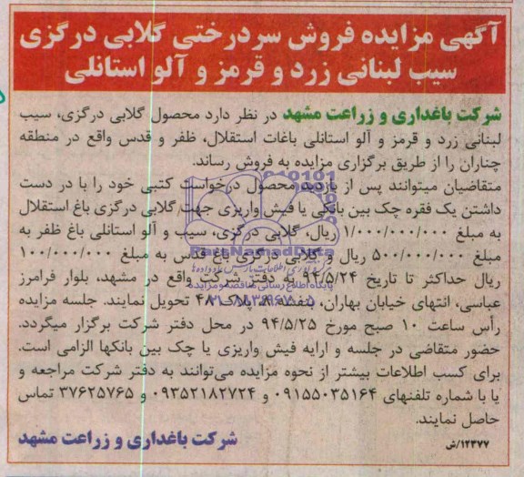 مزایده محصول گلابی درگزی , سیب لبنانی زرد و قرمز و آلو استانلی ..