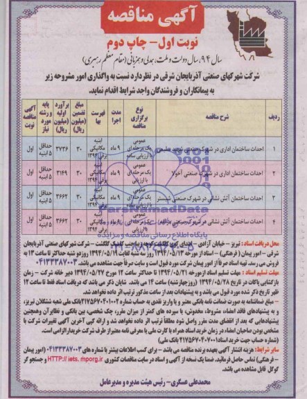 آگهی مناقصه , مناقصه احداث ساختمان اداری در شهرک صنعتی