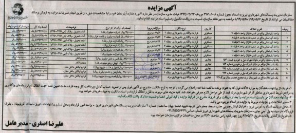 مزایده, یازده مورد مغازه و اپارتمان