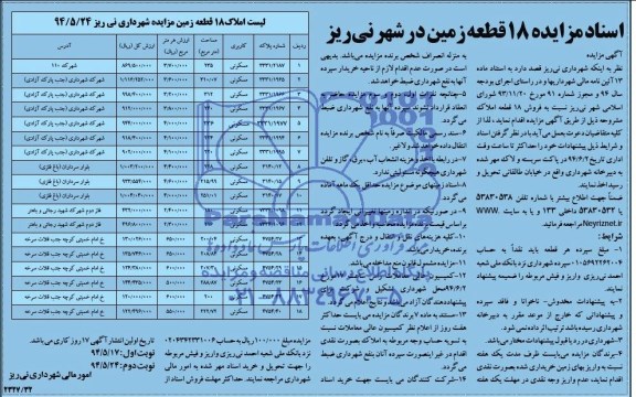 مزایده,فروش 18 قطعه املاک