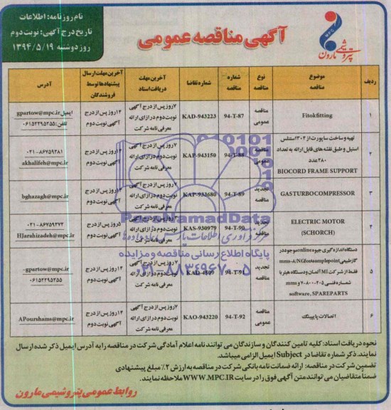 آگهی مناقصه عمومی , مناقصه fitokfitting 