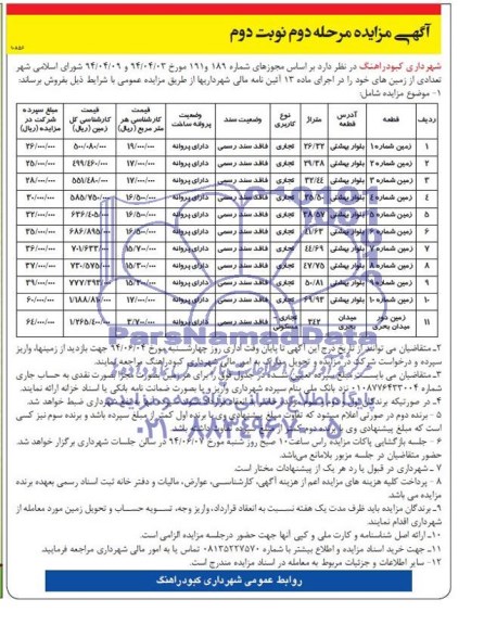 مزایده,تعدادی از زمینهای خود