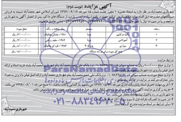 آگهی مزایده,مزایده  فروش دستگاههای مشروحه 