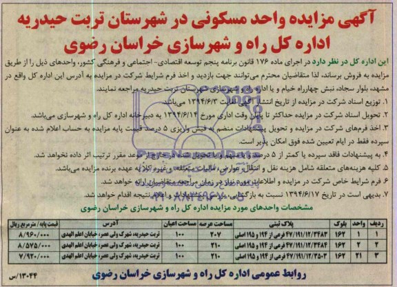 مزایده,واحد مسکونی