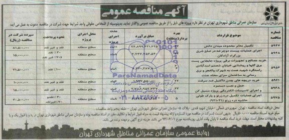 آگهی مناقصه عمومی,مناقصه تکمیل معابر محدوده میدان دانش