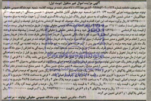 مزایده,سرقفلی پلاکها