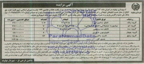 مزایده , مزایده اجاره حق انتفاع از محل نصب تابلوهای تبلیغاتی