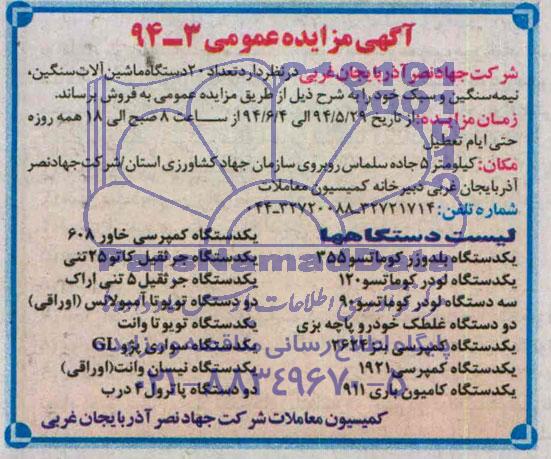 مزایده ,مزایده تعداد 20 دستگاه ماشین آلات سنگین، نیمه سنگین و سبک
