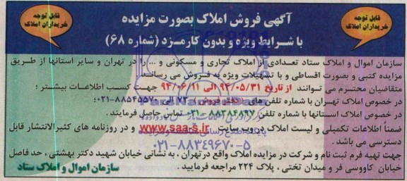 مزایده,تعدادی از املاک تجاری و مسکونی