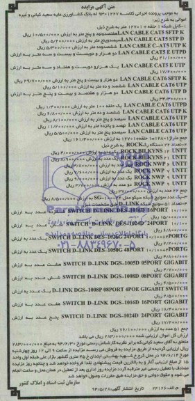 مزایده,کابل شبکه 1 حلقه +12701 متر