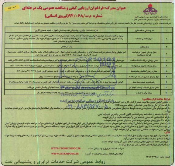 فراخوان مناقصه عمومی, مناقصه نیروی انسانی 