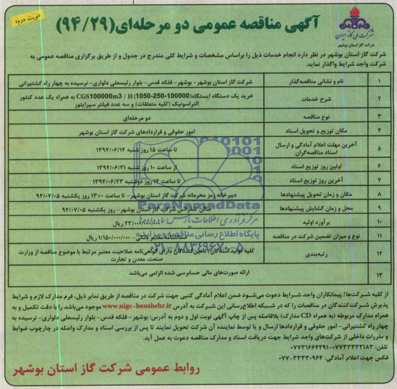 مناقصه,خرید یک دستگاه ایستگاه CGS
