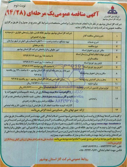 آگهی مناقصه عمومی , مناقصه تهیه مصالح ، ساخت و نصب 4000 فقره انشعاب پلی اتیلن 