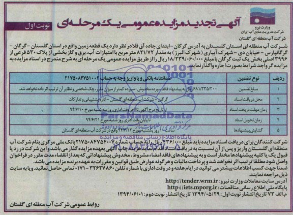 آگهی تجدید مزایده عمومی یک مرحله ای واگذاری یک قطعه زمین