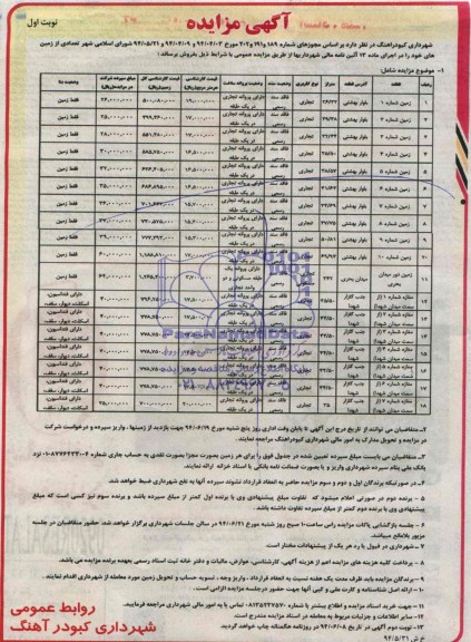 مزایده,تعدادی از زمینهای خود