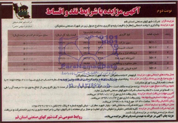 آگهی مزایده , مزایده واگذاری 6 واحد خدماتی 