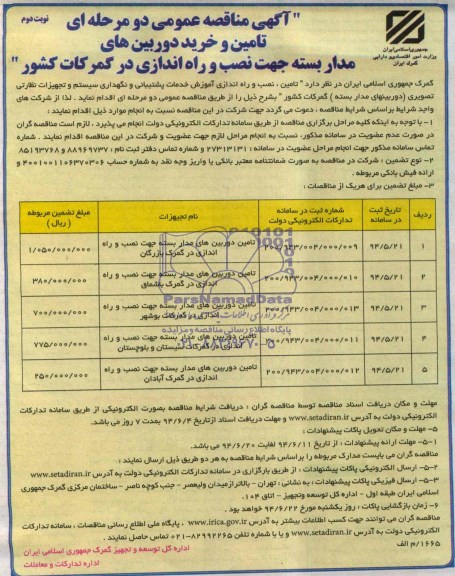 آگهی مناقصه عمومی دو مرحله ای  , مناقصه تامین دوربین های مدار بسته جهت نصب و راه اندازی
