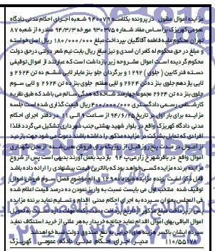 مزایده اموال منقول, مزایده فروش دسته فنر کابین (جلوی) 1292 و برگردان جلو بنز مایلر لایی و ...