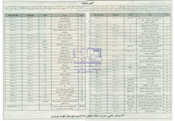 آگهی مزایده , مزایده فروش تعداد 56 قلم از قطعات یدکی 