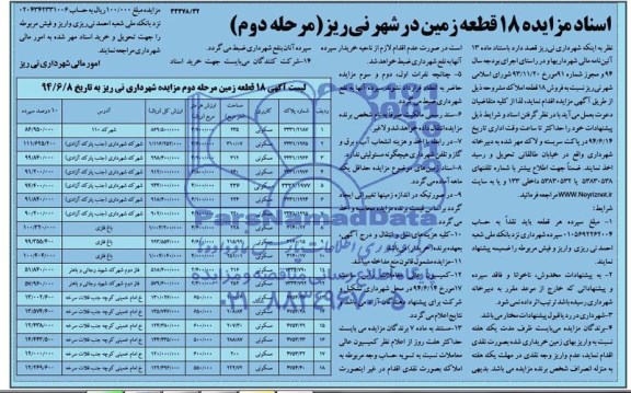 مزایده,فروش 18 قطعه املاک
