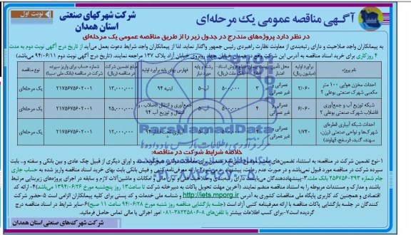 آگهی مناقصه عمومی یک مرحله ای, مناقصه احداث مخزن هوایی 100 متر مکعبی