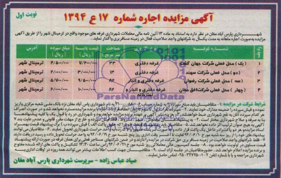 مزایده , مزایده اجاره غرفه های موجود