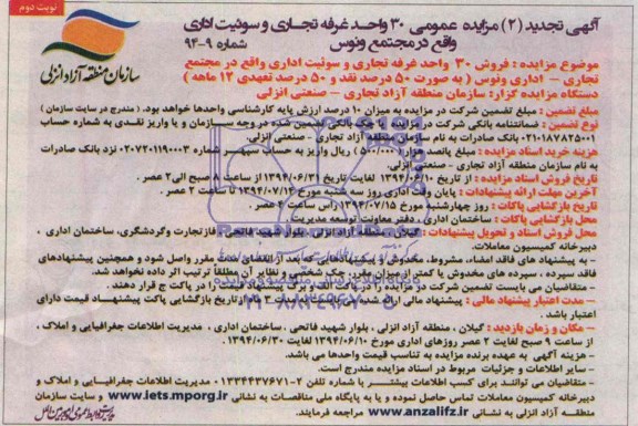 مزایده,فروش سی واحد غرفه تجاری و سوئیت اداری