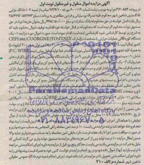 مزایده,یک دستگاه کوره اقائی عملیات حرارتی.....