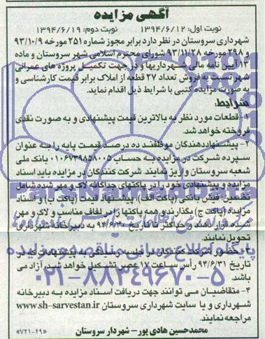 مزایده,تعداد 27 قطعه از املاک