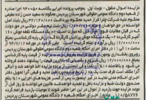 آگهی مزایده اموال منقول , مزایده فروش یکدستگاه نقطه جوش 160 آمپر کارکرده....
