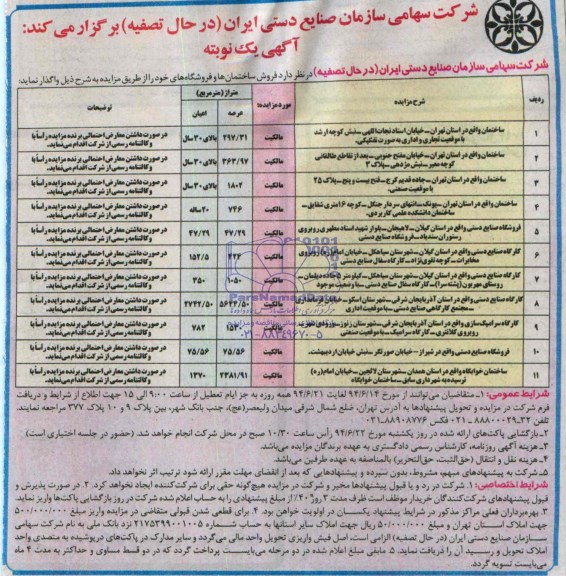 آگهی مزایده  فروش ساختمان ها و فروشگاه 