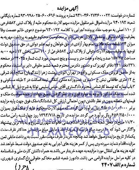 مزایده , مزایده فروش ملک مسکونی