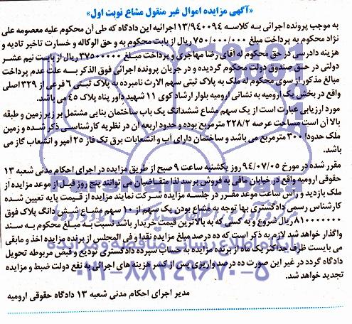 آگهی مزایده یک باب ساختمان