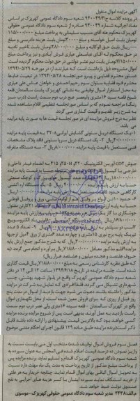 مزایده, مزایده یکدستگاه دریل ستونی و...