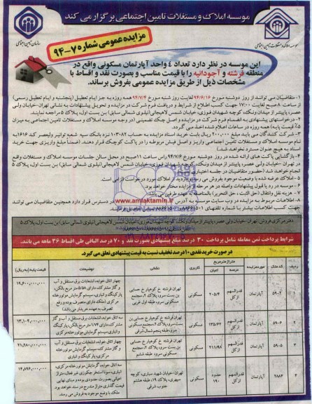 مزایده,تعداد 4 واحد اپارتمان